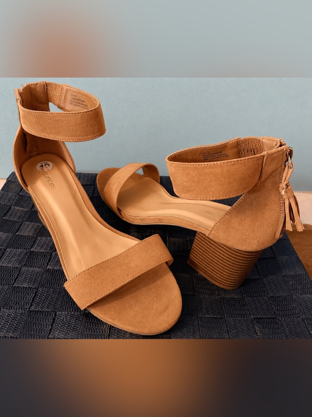 Maurices Boho Tan Block Heel Ankle Strap Tassel Sandals 10